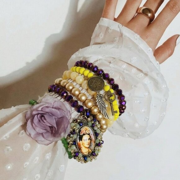 6-PC SET Boho NEW Gorgeous Frida Artist Mexico Artisan Beaded Charm Bracelets - Picture 1 of 5